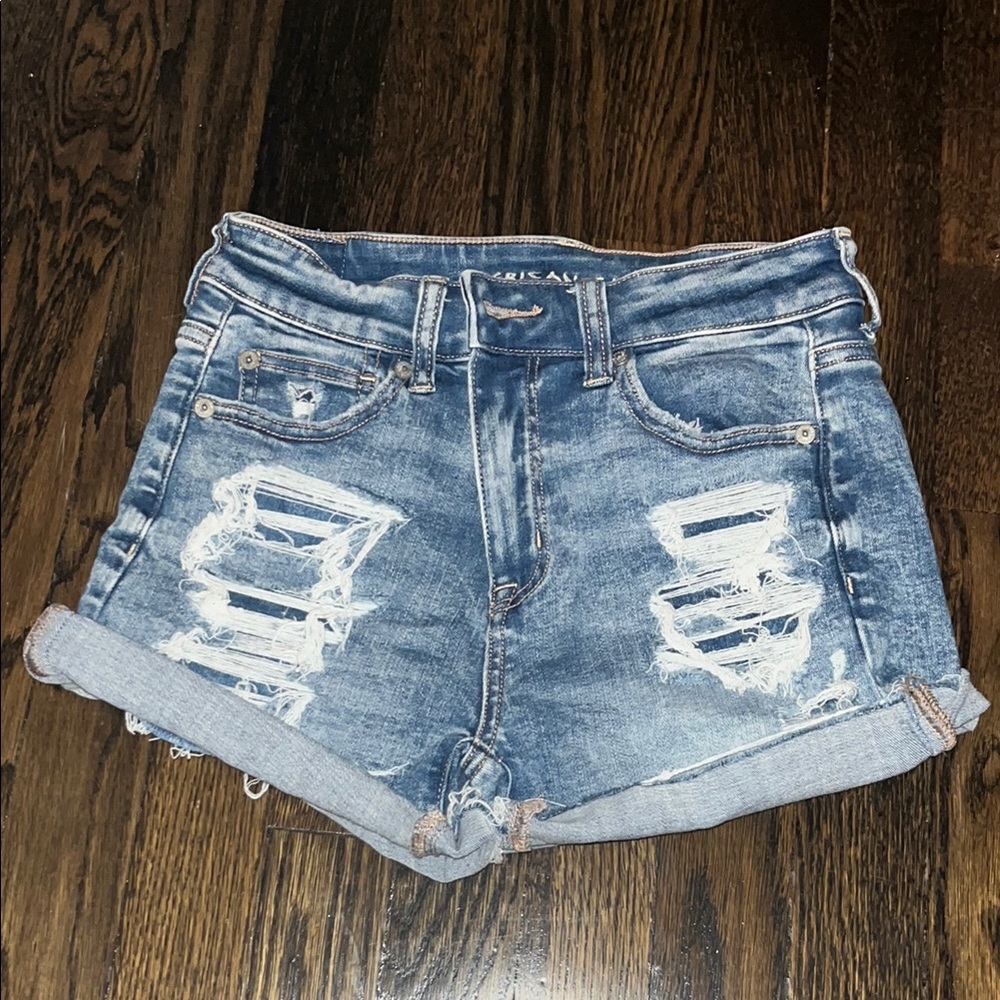 American Eagle Outfitters Blue Distressed Jean Shorts
